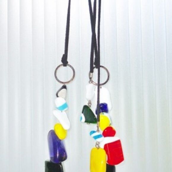 Primary Colors Art Glass Artisan chunk glass bead necklace Adjustable size - Picture 6 of 9